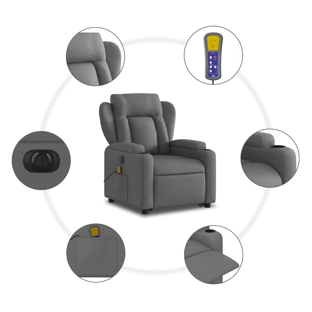 vidaXL Podnoszony fotel masujący, elektryczny, rozkładany, ciemnoszary