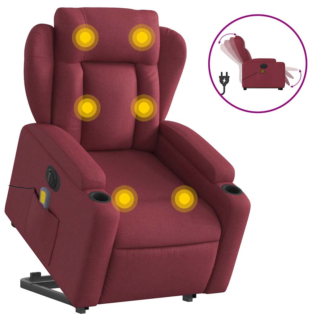 vidaXL Podnoszony fotel masujący, elektryczny, rozkładany, czerwony