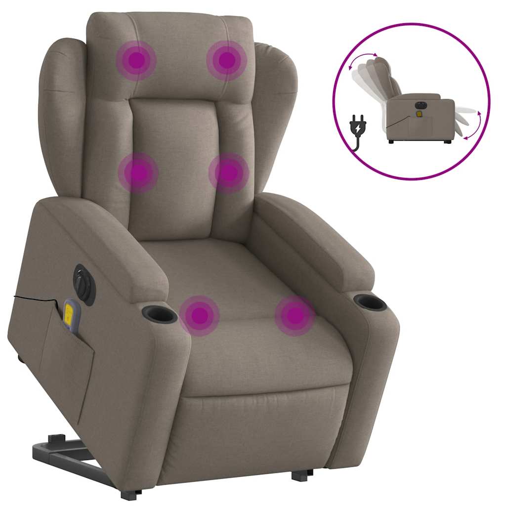vidaXL Podnoszony fotel masujący, elektryczny, rozkładany, kolor taupe