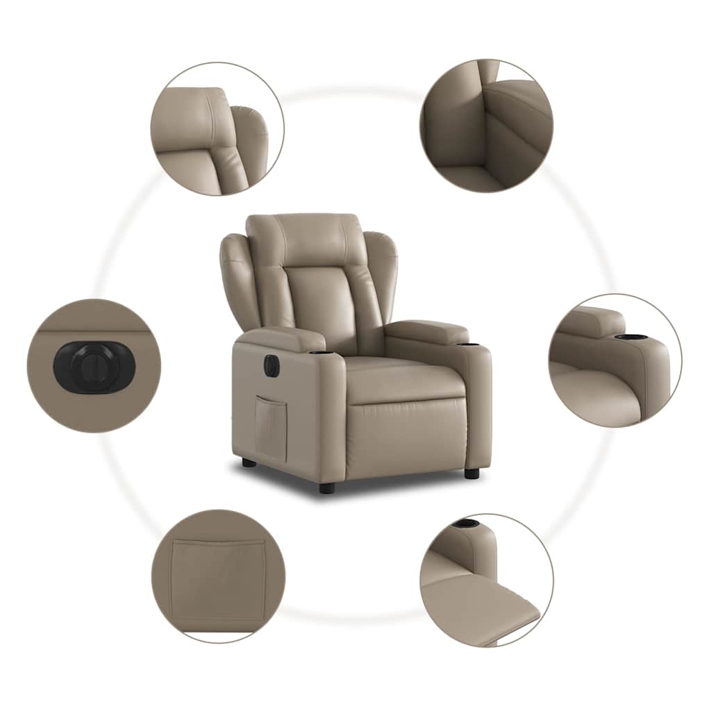 vidaXL Elektryczny fotel rozkładany, cappuccino, obity sztuczną skórą
