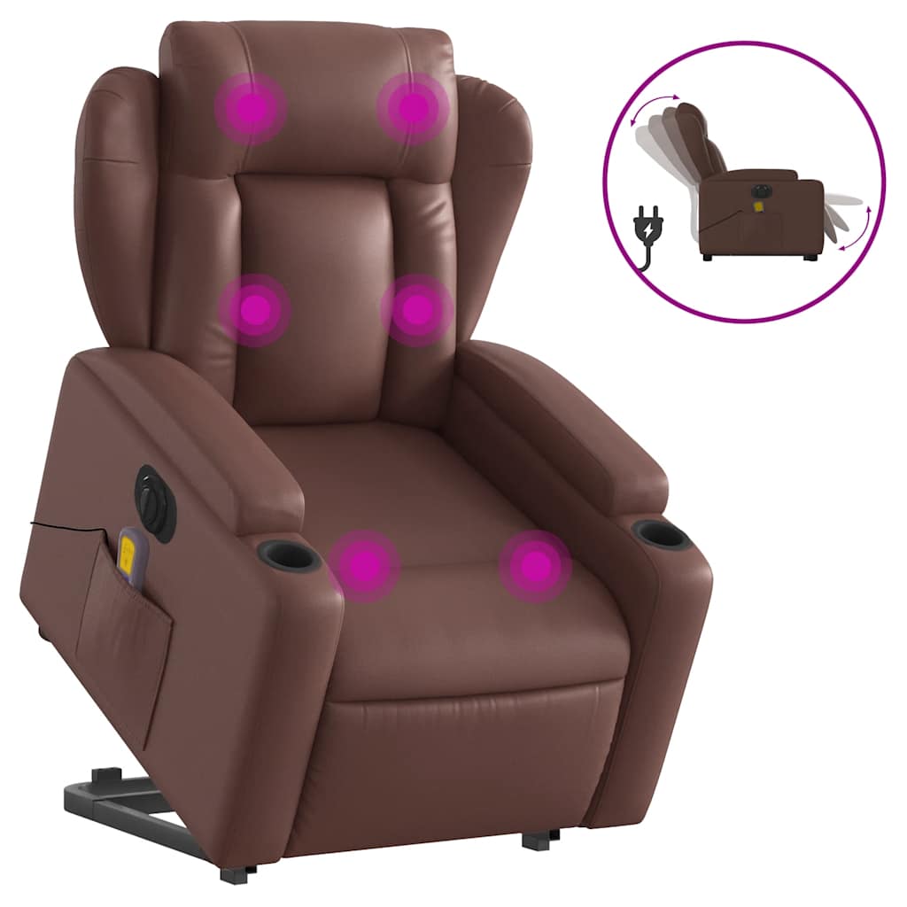 vidaXL Rozkładany fotel pionizujący z masażem, elektryczny, brązowy