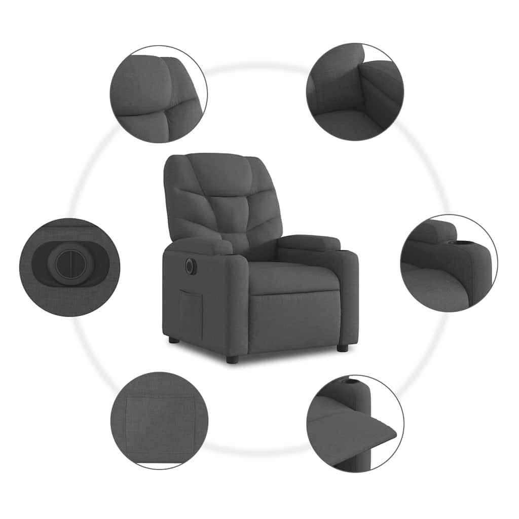 vidaXL Elektryczny fotel rozkładany, czarny, obity tkaniną