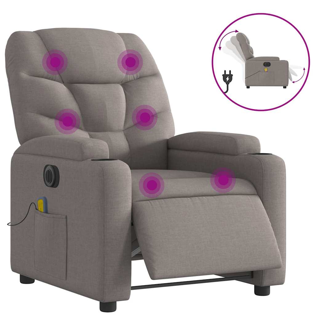 vidaXL Rozkładany fotel masujący, elektryczny, kolor taupe, tkanina