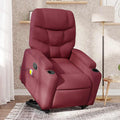 vidaXL Podnoszony fotel masujący, rozkładany, bordowy, obity tkaniną
