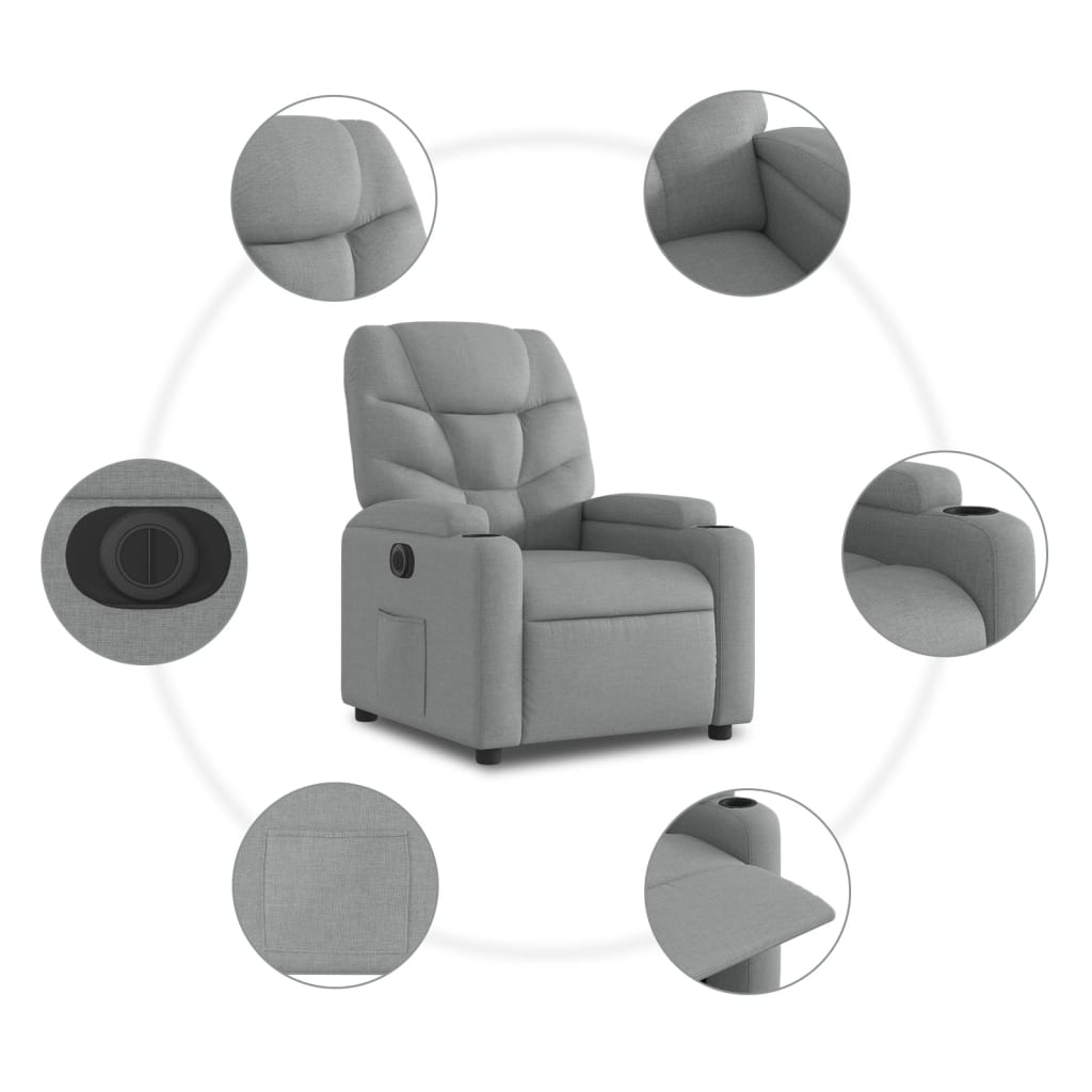 vidaXL Podnoszony fotel masujący, elektryczny, rozkładany, jasnoszary
