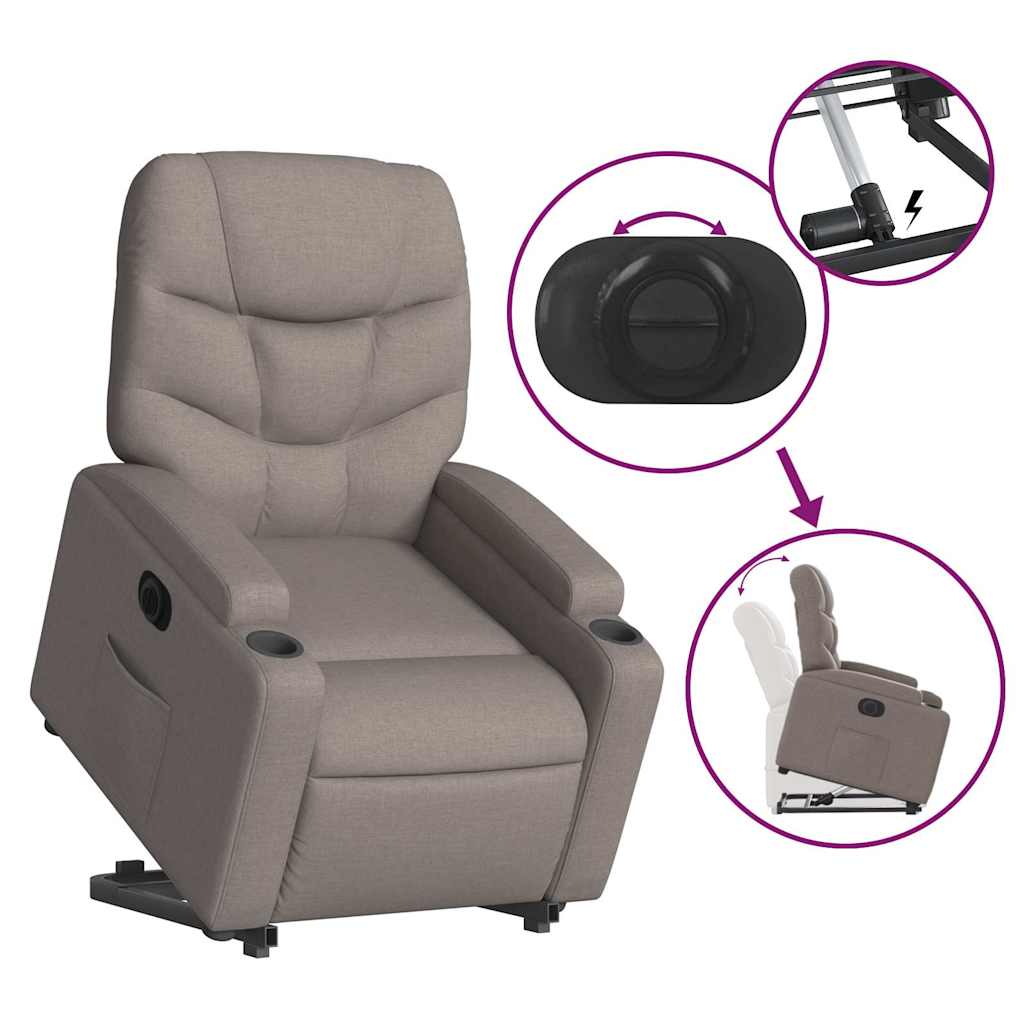 vidaXL Podnoszony fotel rozkładany, elektryczny, kolor taupe, tkanina