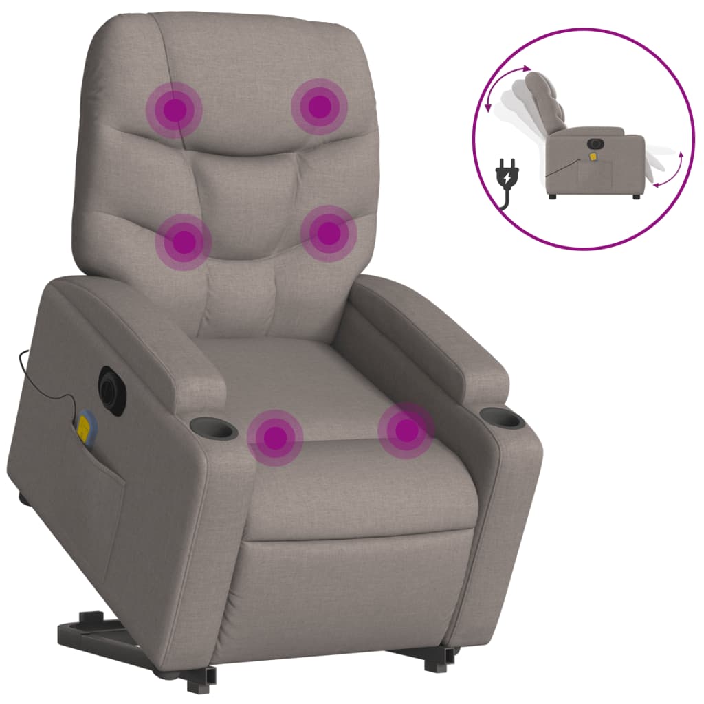 vidaXL Podnoszony fotel masujący, elektryczny, rozkładany, kolor taupe