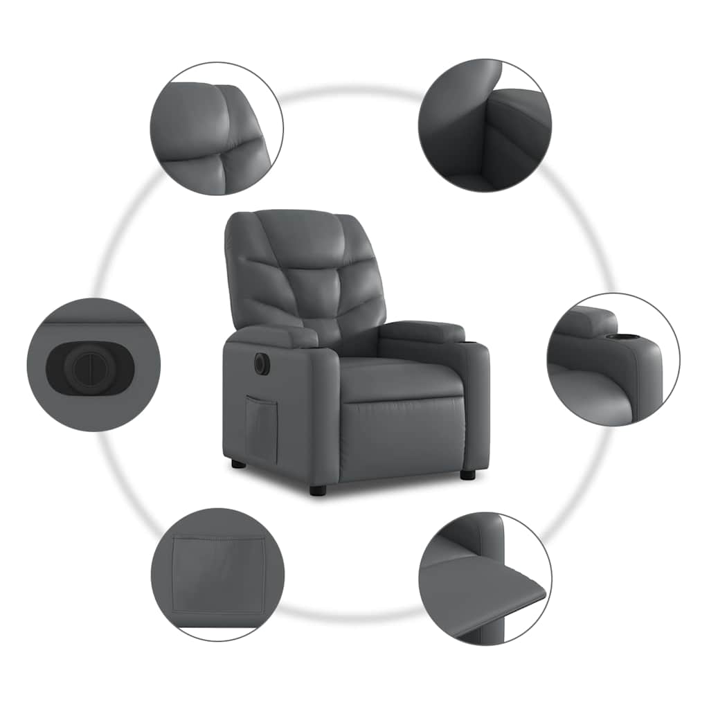 vidaXL Elektryczny fotel rozkładany, szary, obity sztuczną skórą