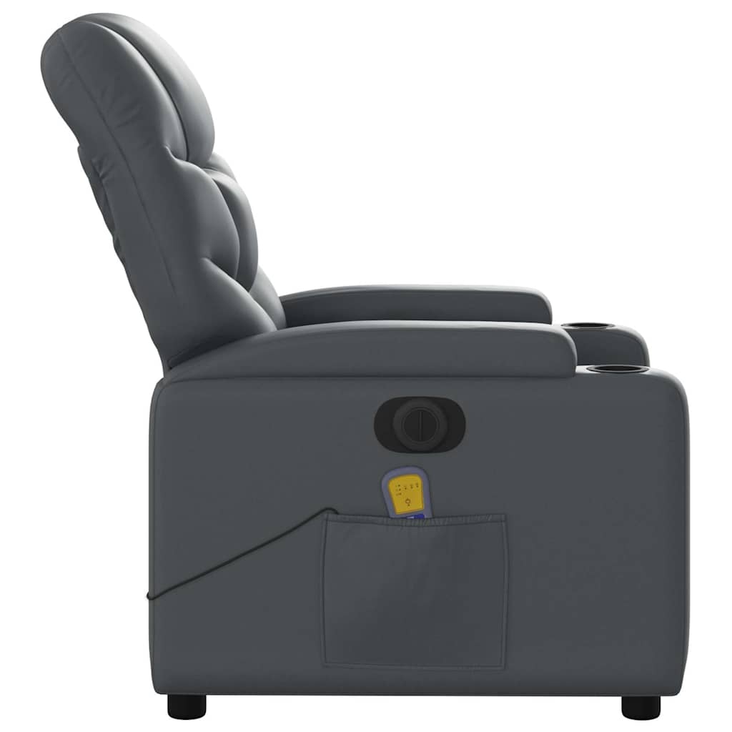 vidaXL Rozkładany fotel masujący, elektryczny, szary, sztuczna skóra