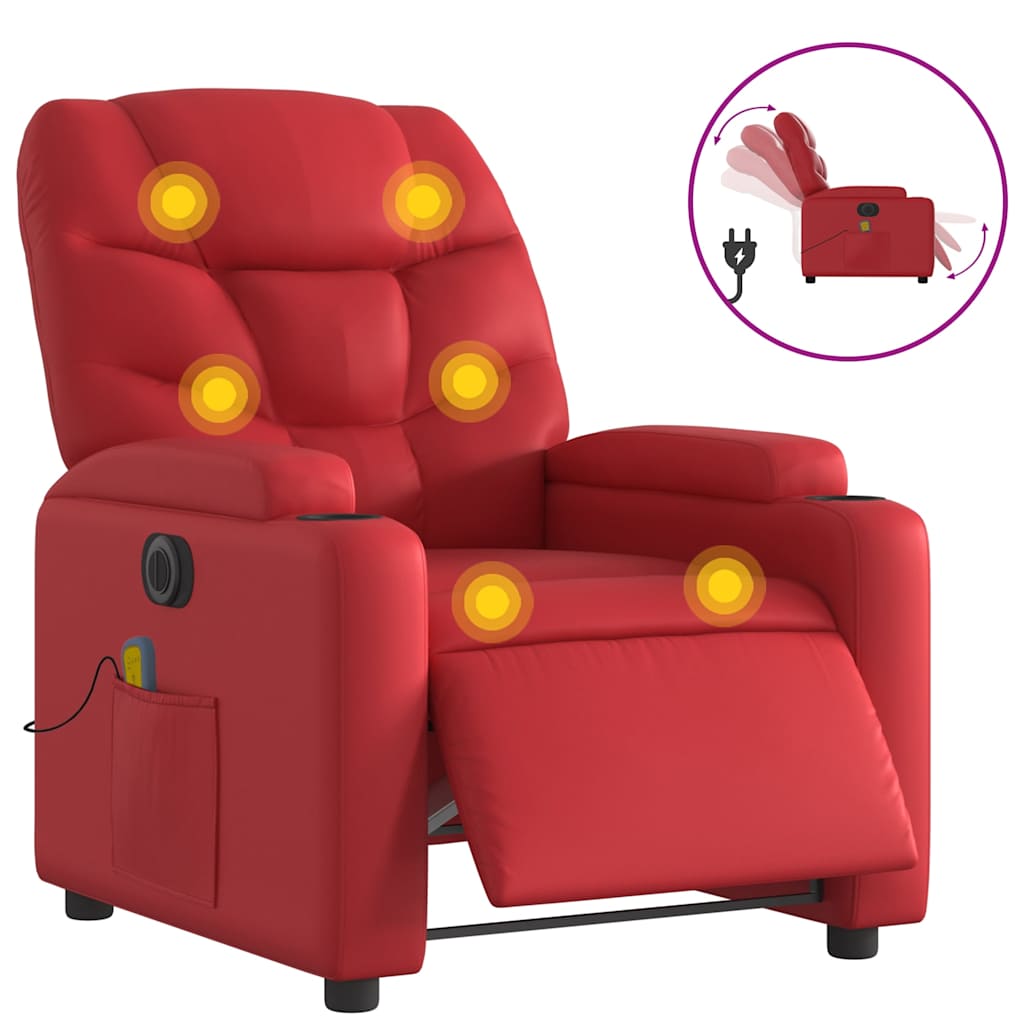 vidaXL Rozkładany fotel masujący, elektryczny, czerwony, ekoskóra