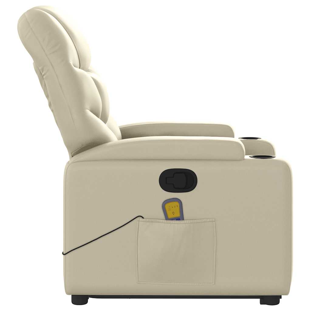 vidaXL Podnoszony fotel masujący, rozkładany, kremowy, ekoskóra