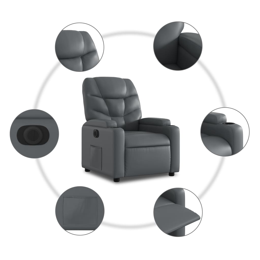 vidaXL Rozkładany fotel pionizujący, elektryczny, szary, ekoskóra