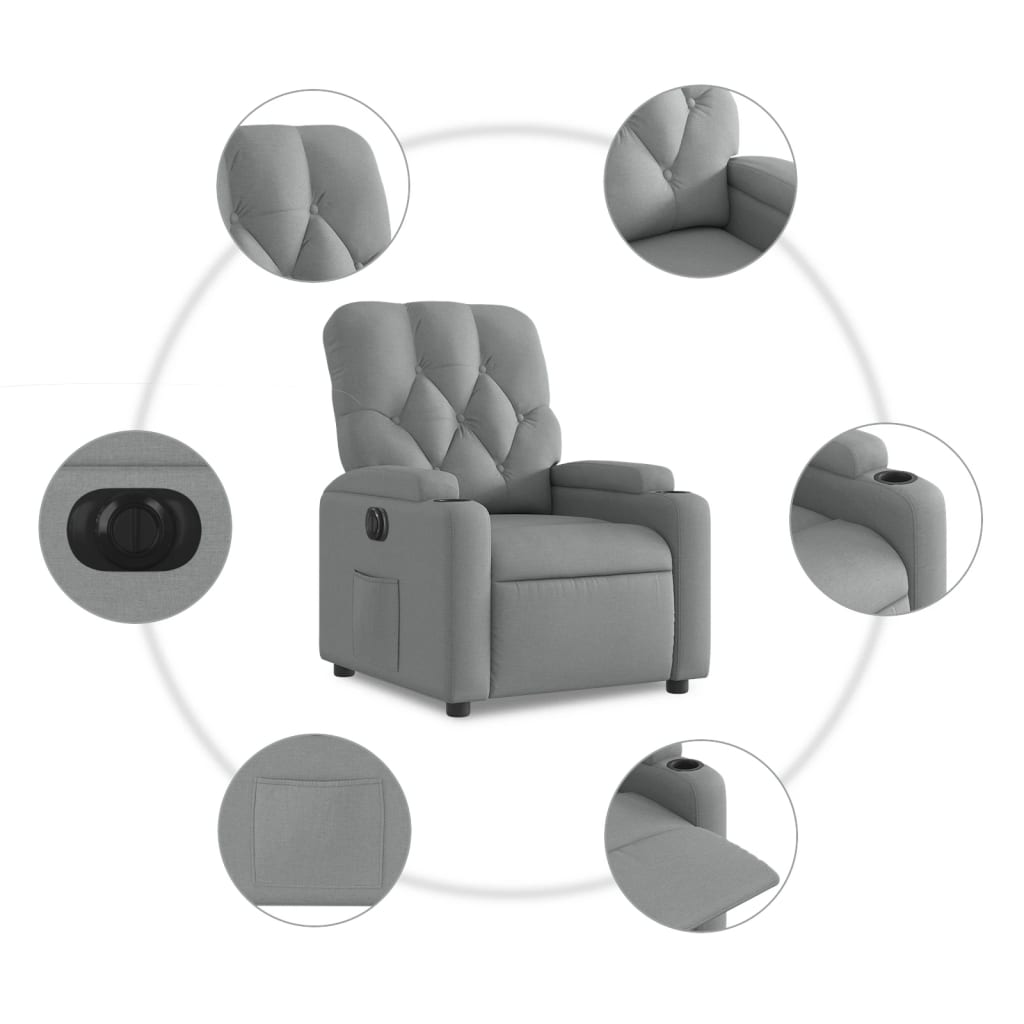 vidaXL Elektryczny fotel rozkładany, jasnoszary, obity tkaniną