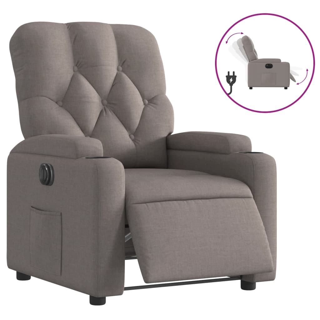 vidaXL Elektryczny fotel rozkładany, kolor taupe, obity tkaniną