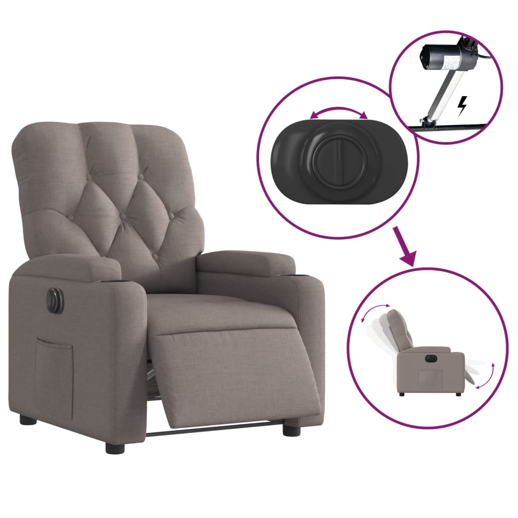 vidaXL Elektryczny fotel rozkładany, kolor taupe, obity tkaniną