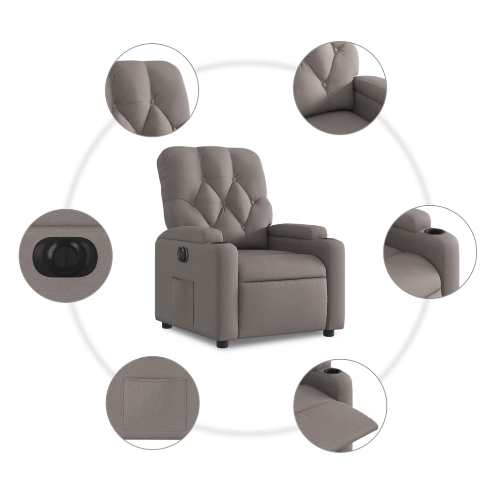 vidaXL Elektryczny fotel rozkładany, kolor taupe, obity tkaniną