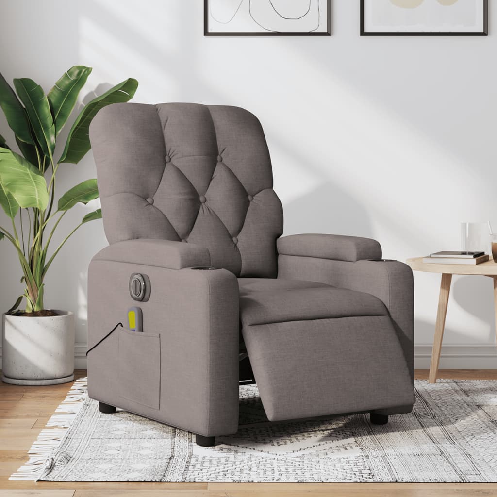 vidaXL Rozkładany fotel masujący, elektryczny, kolor taupe, tkanina