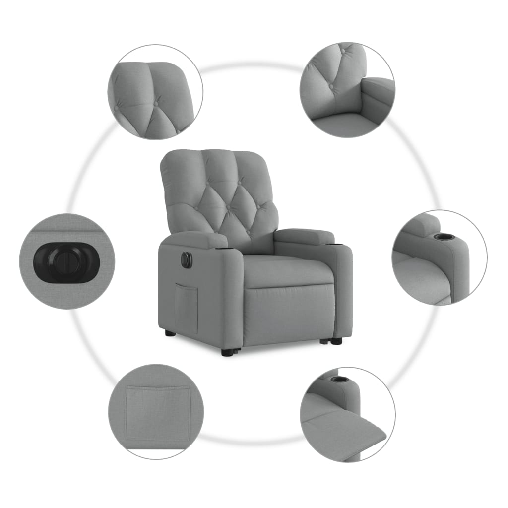 vidaXL Podnoszony fotel masujący, elektryczny, rozkładany, jasnoszary