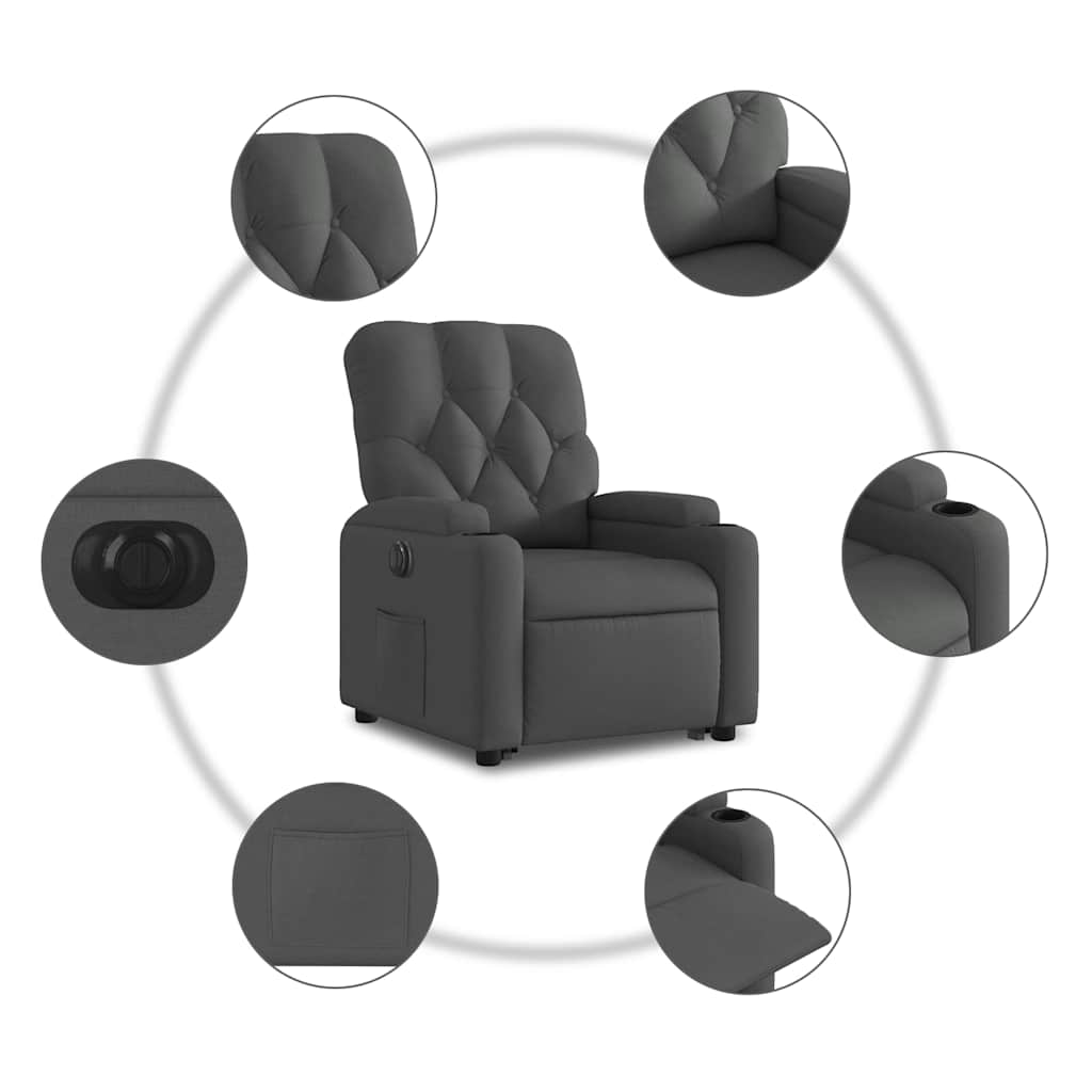 vidaXL Podnoszony fotel masujący, elektryczny, rozkładany, ciemnoszary