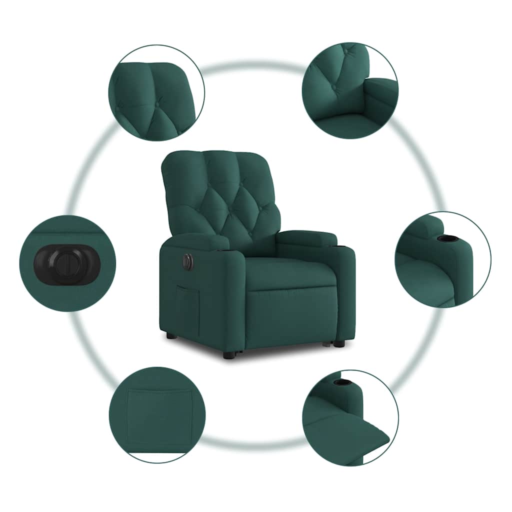 vidaXL Podnoszony fotel masujący, elektryczny, rozkładany, zielony