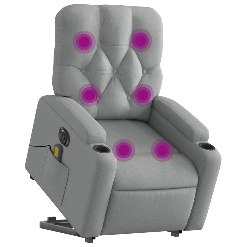 vidaXL Podnoszony fotel masujący, elektryczny, rozkładany, jasnoszary