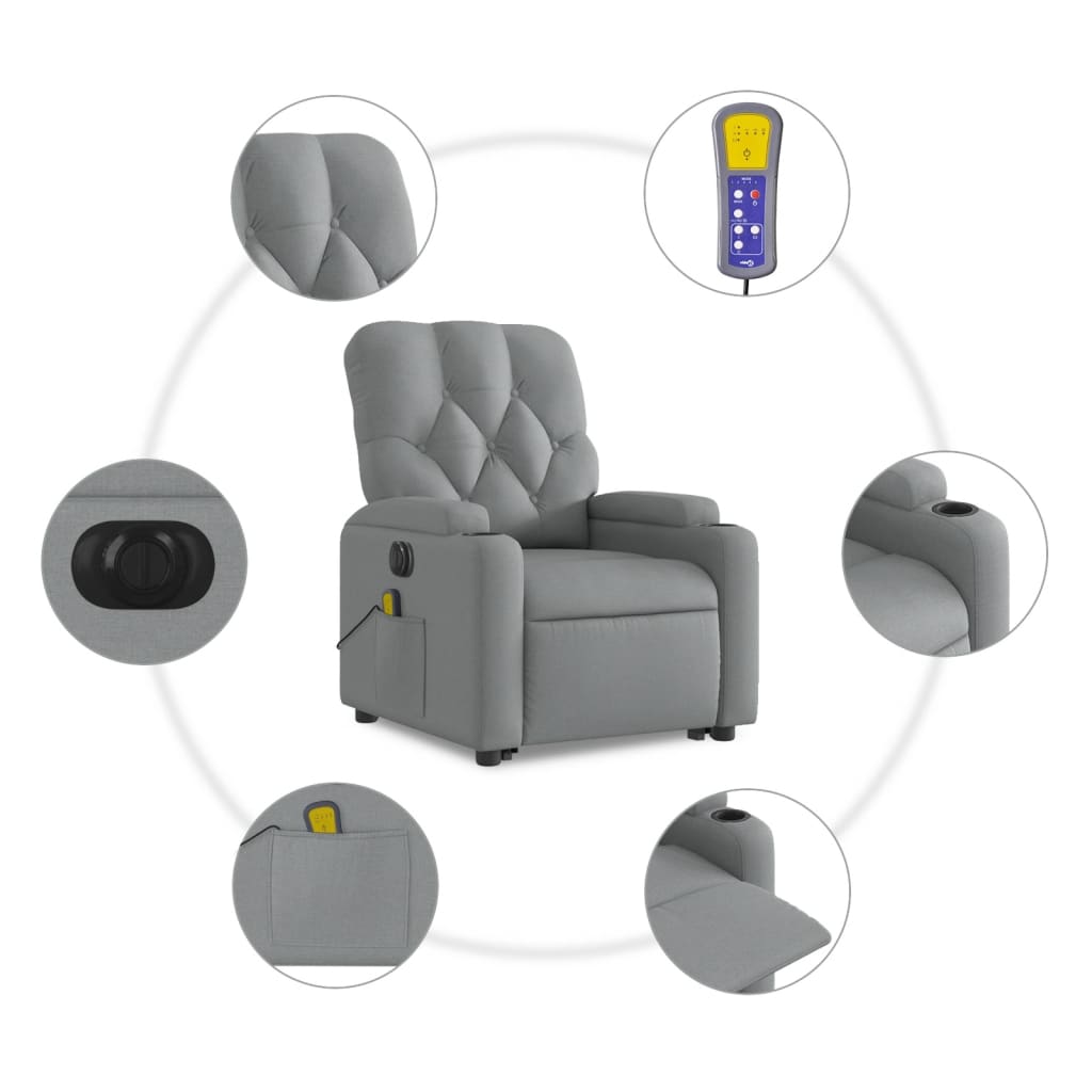 vidaXL Podnoszony fotel masujący, elektryczny, rozkładany, jasnoszary