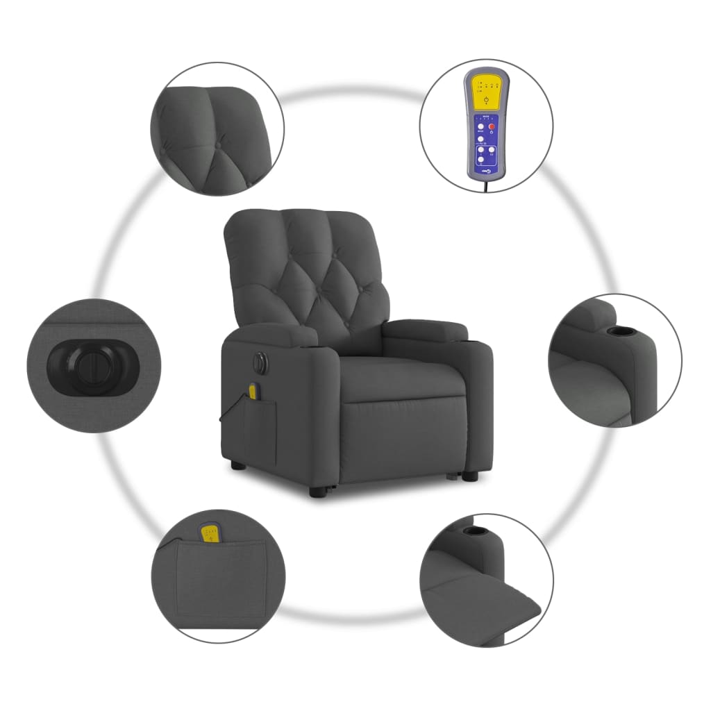 vidaXL Podnoszony fotel masujący, elektryczny, rozkładany, ciemnoszary