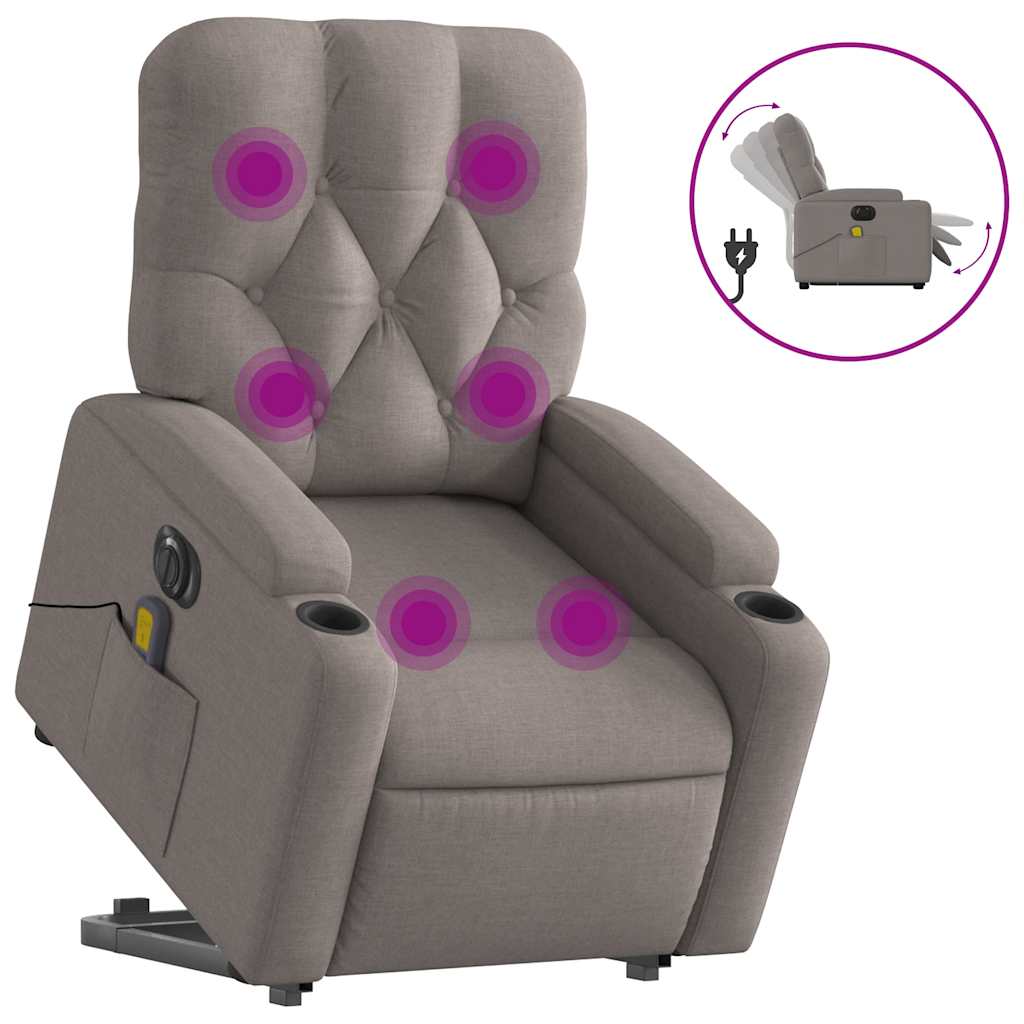 vidaXL Podnoszony fotel masujący, elektryczny, rozkładany, kolor taupe