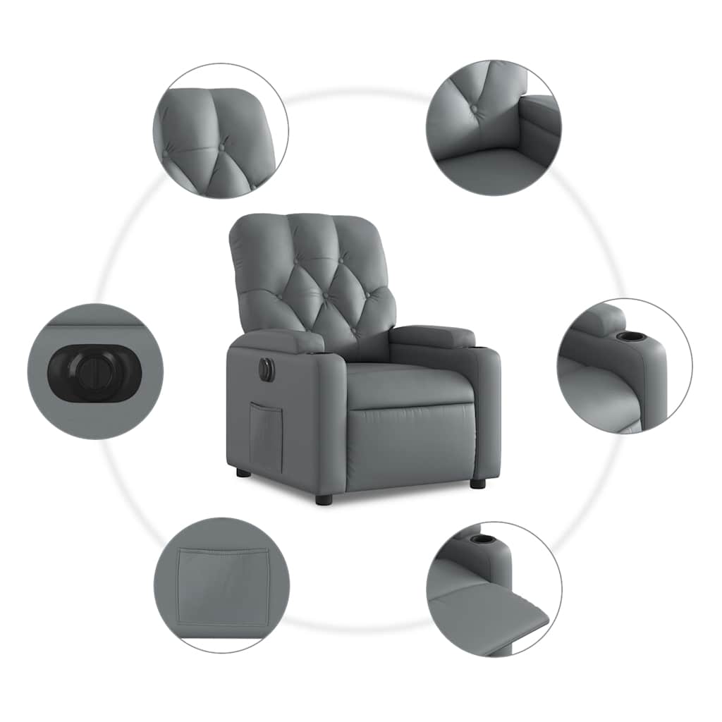 vidaXL Elektryczny fotel rozkładany, szary, obity sztuczną skórą