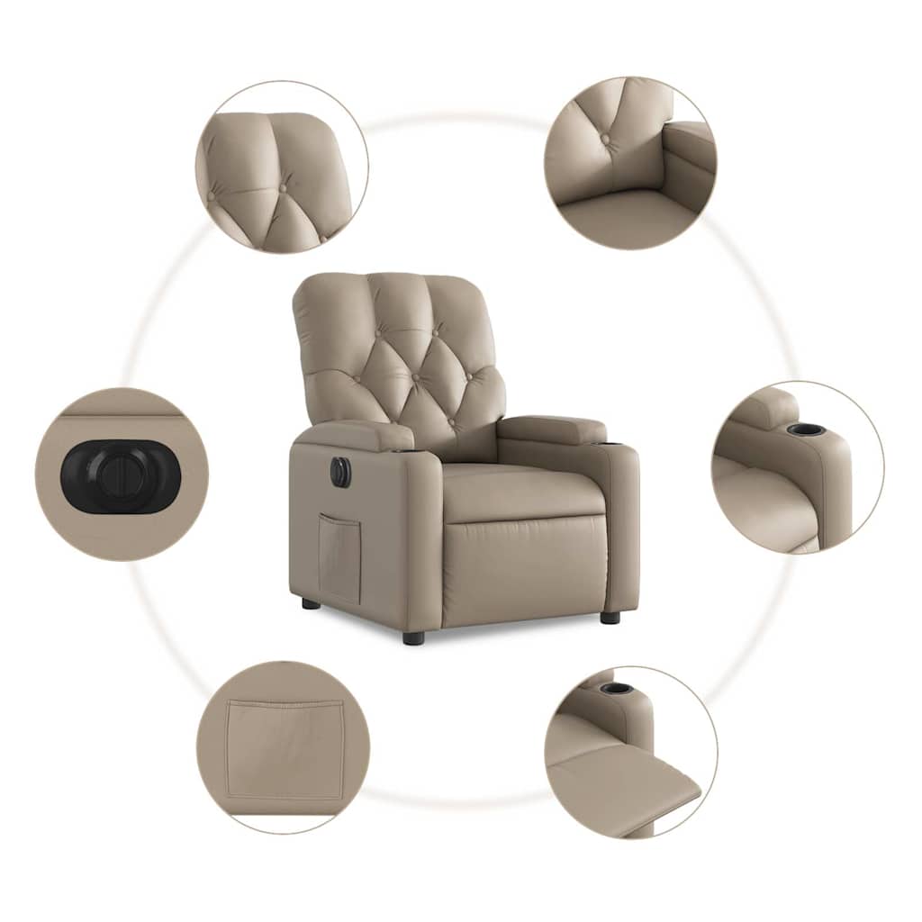 vidaXL Elektryczny fotel rozkładany, cappuccino, obity sztuczną skórą
