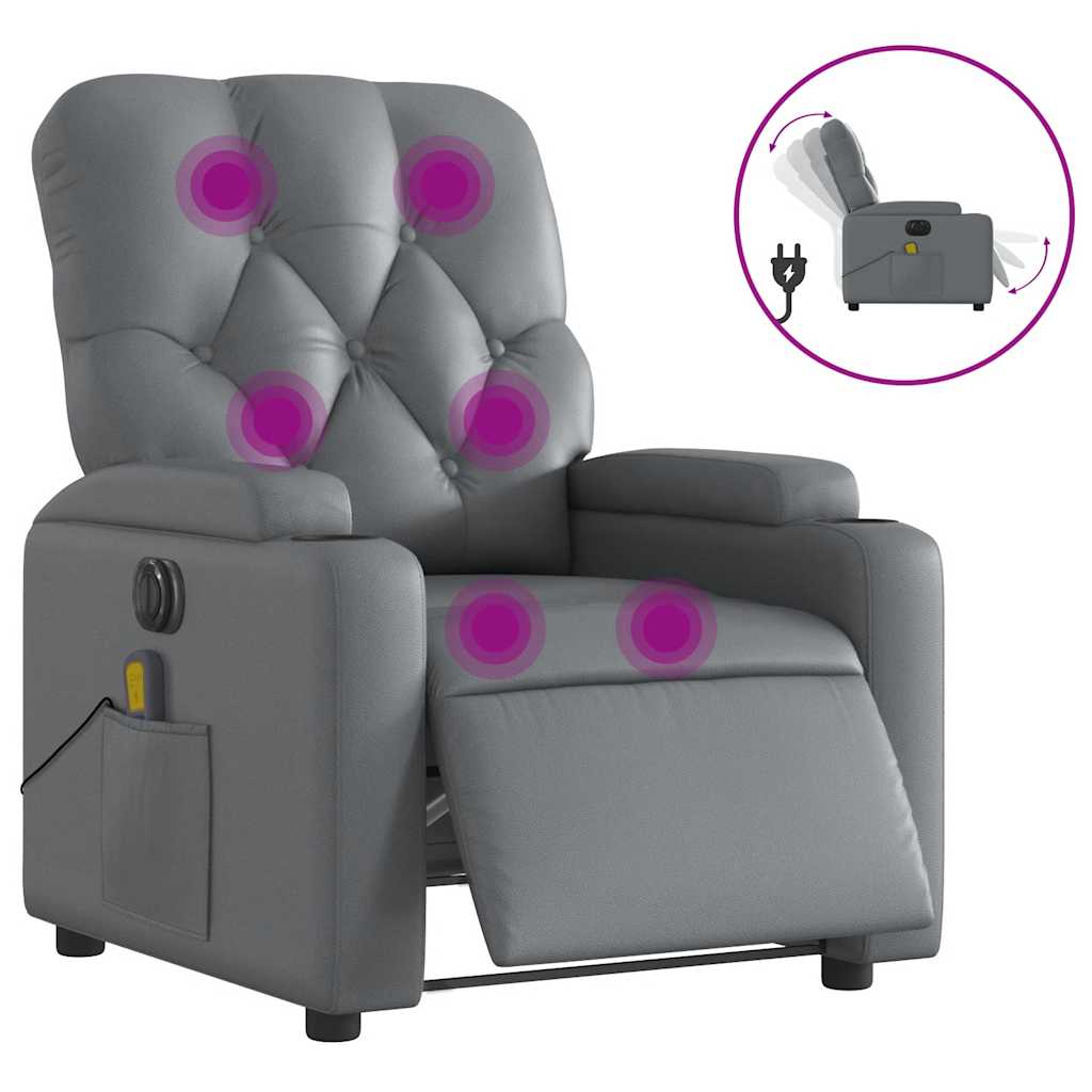 vidaXL Rozkładany fotel masujący, elektryczny, szary, sztuczna skóra