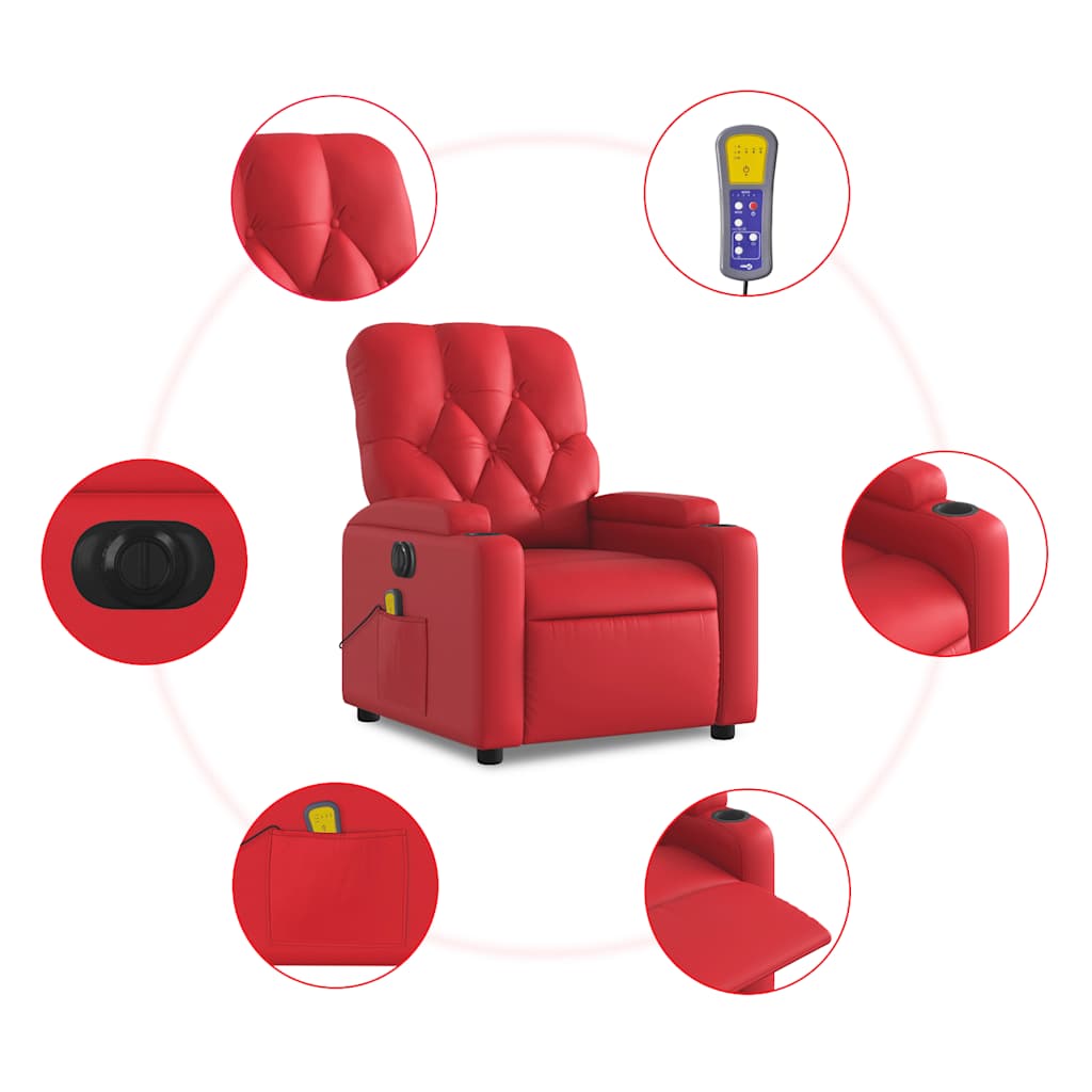 vidaXL Rozkładany fotel masujący, elektryczny, czerwony, ekoskóra