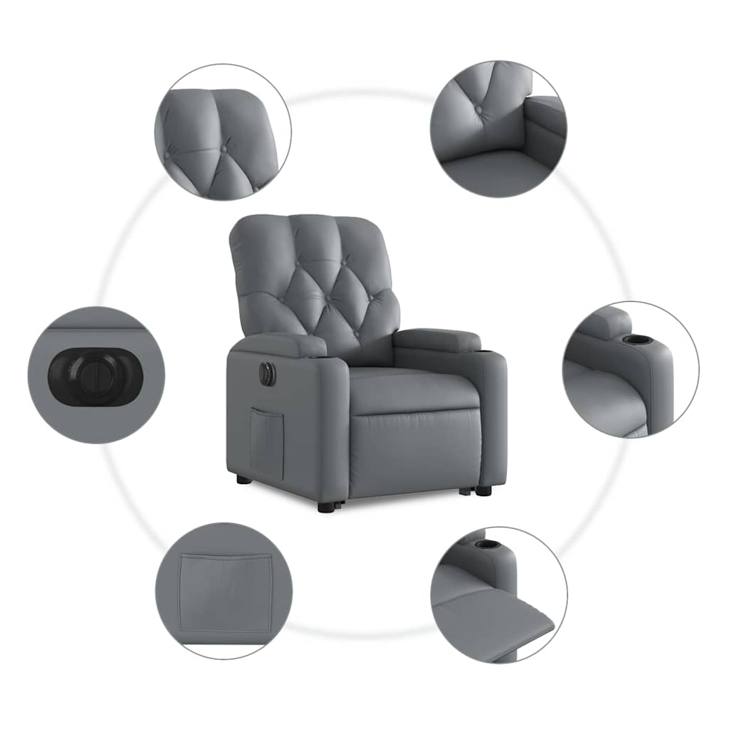 vidaXL Rozkładany fotel pionizujący, elektryczny, szary, ekoskóra