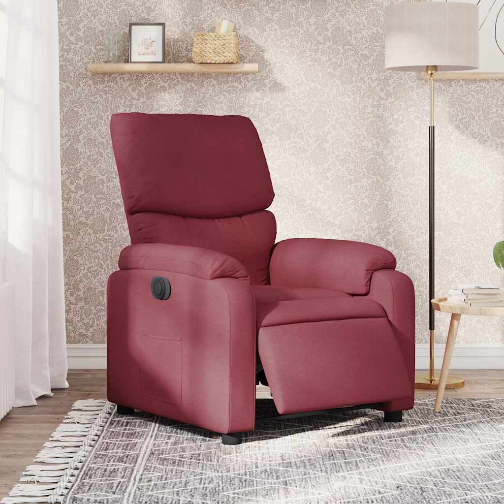 vidaXL Elektryczny fotel rozkładany, winna czerwień, obity tkaniną