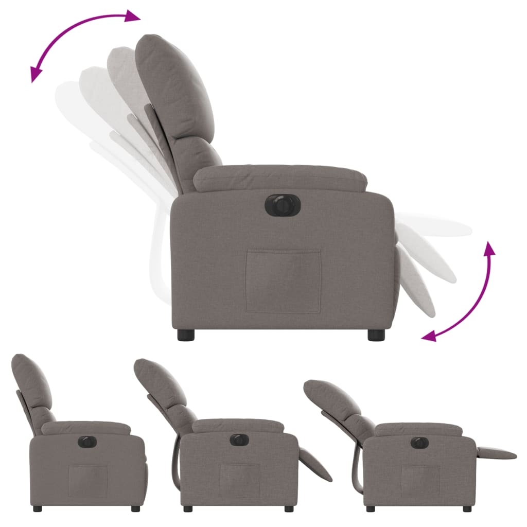 vidaXL Elektryczny fotel rozkładany, kolor taupe, obity tkaniną