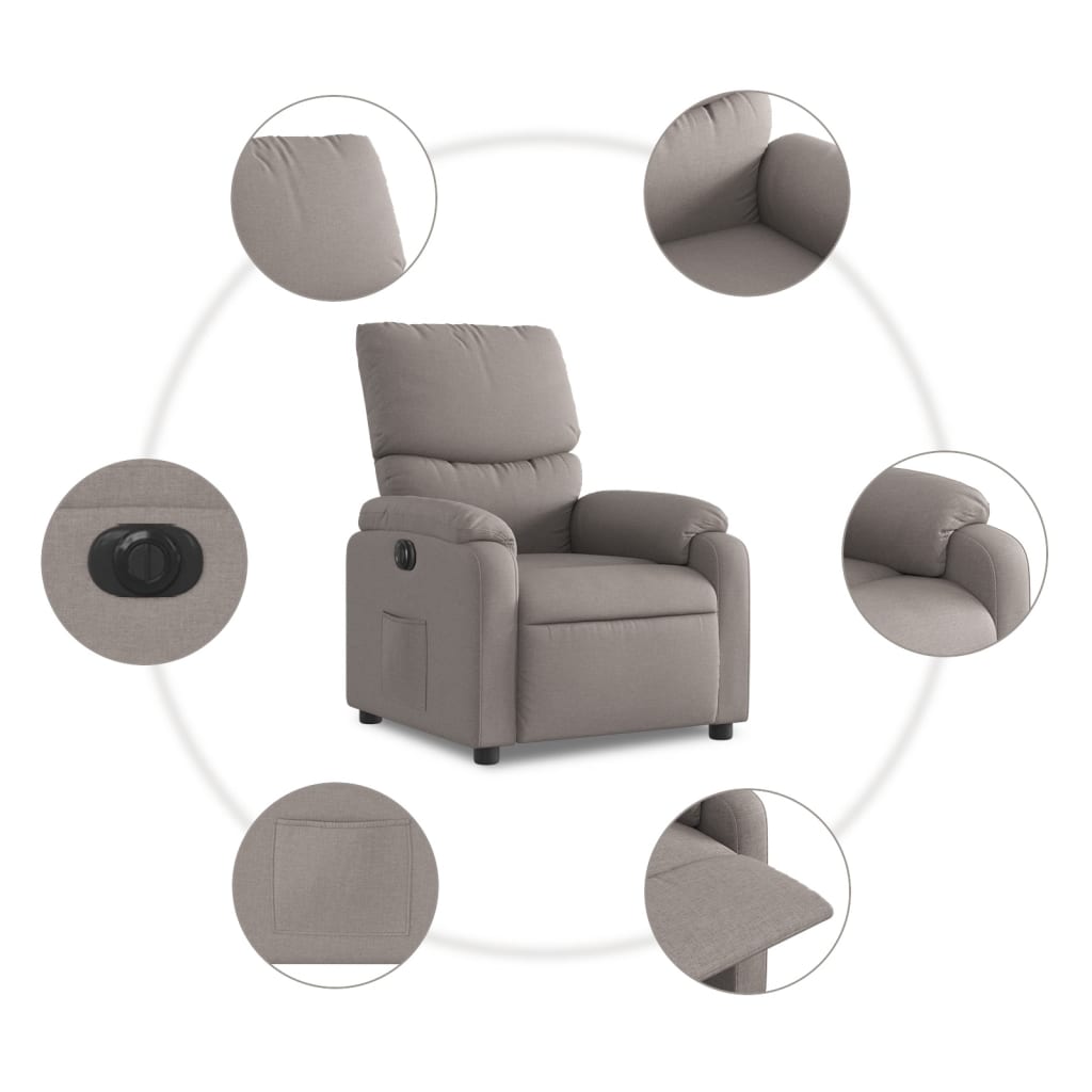 vidaXL Elektryczny fotel rozkładany, kolor taupe, obity tkaniną