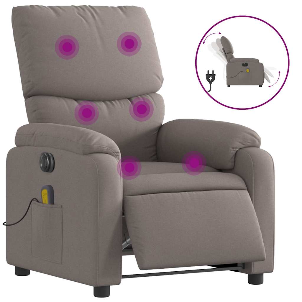 vidaXL Rozkładany fotel masujący, elektryczny, kolor taupe, tkanina