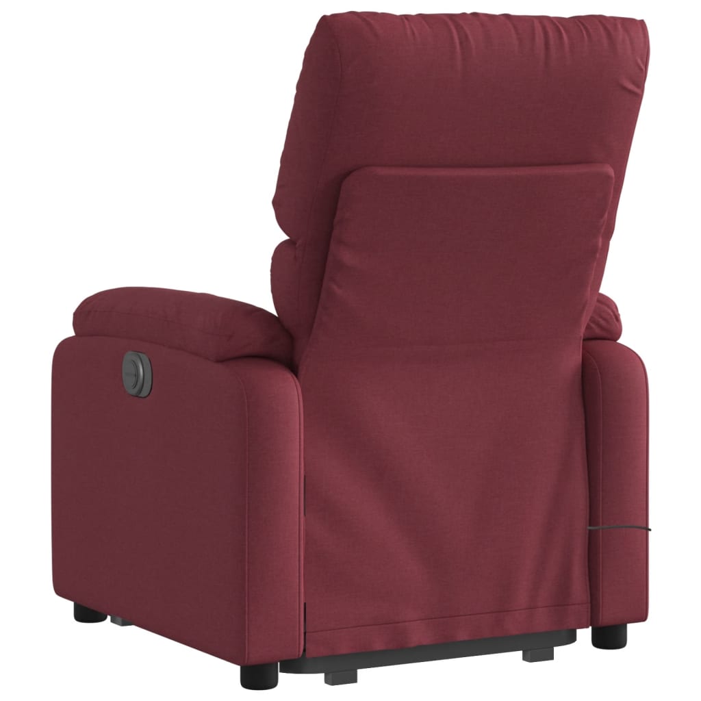 vidaXL Podnoszony fotel masujący, rozkładany, bordowy, obity tkaniną