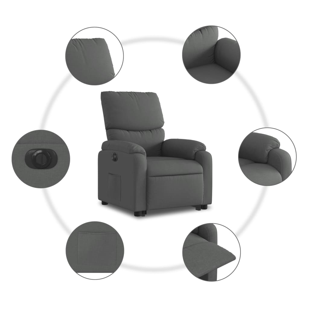 vidaXL Podnoszony fotel masujący, elektryczny, rozkładany, ciemnoszary