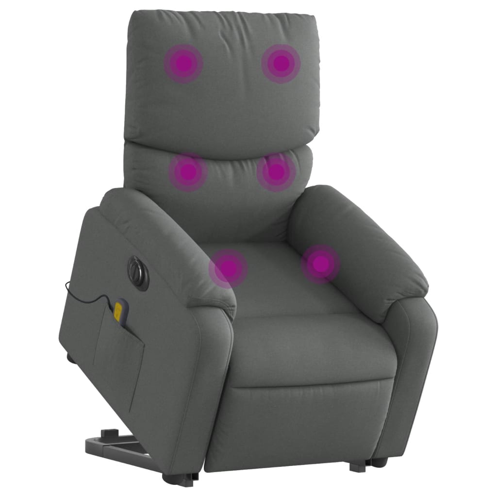 vidaXL Podnoszony fotel masujący, elektryczny, rozkładany, ciemnoszary