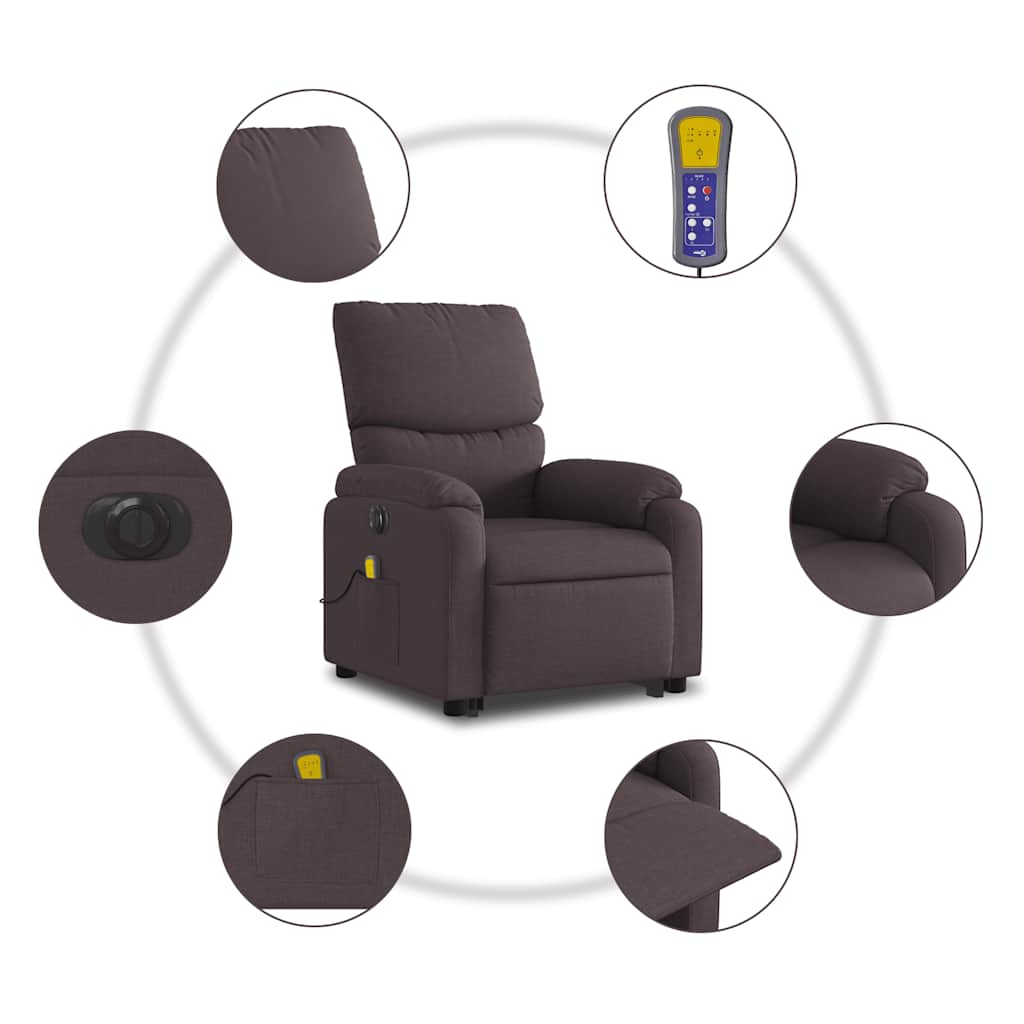 vidaXL Podnoszony fotel masujący, elektryczny, rozkładany, ciemny brąz