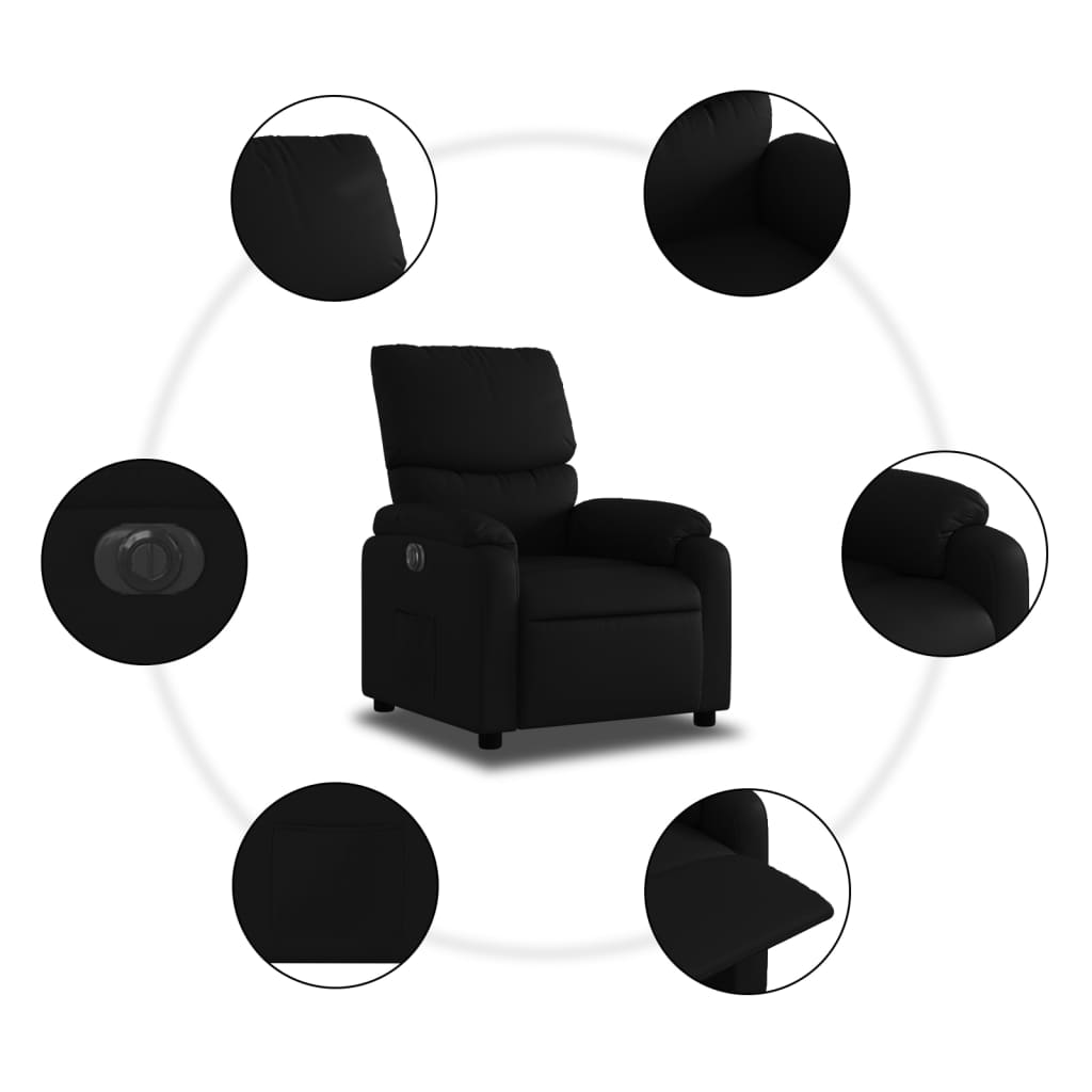 vidaXL Elektryczny fotel rozkładany, czarny, obity sztuczną skórą