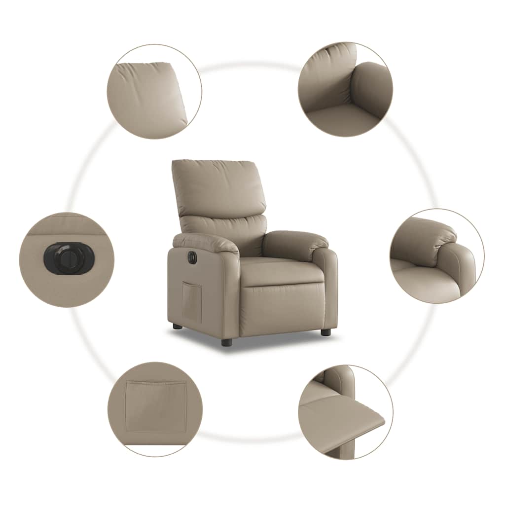 vidaXL Elektryczny fotel rozkładany, cappuccino, obity sztuczną skórą