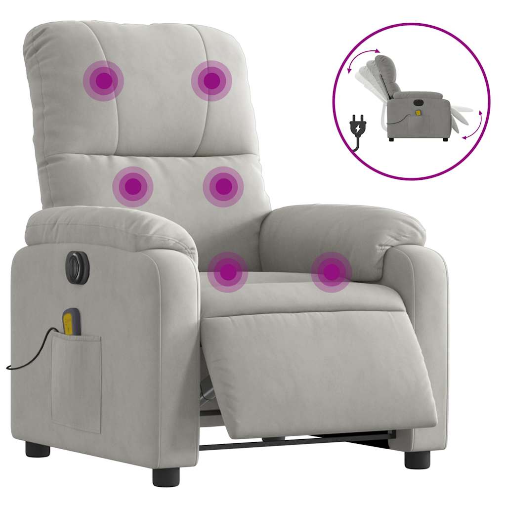 vidaXL Rozkładany fotel elektryczny, masujący, jasnoszary, mikrofibra