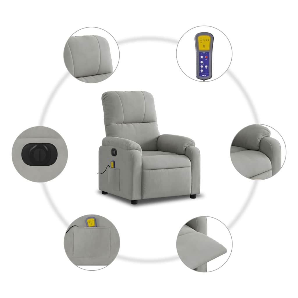 vidaXL Rozkładany fotel elektryczny, masujący, jasnoszary, mikrofibra