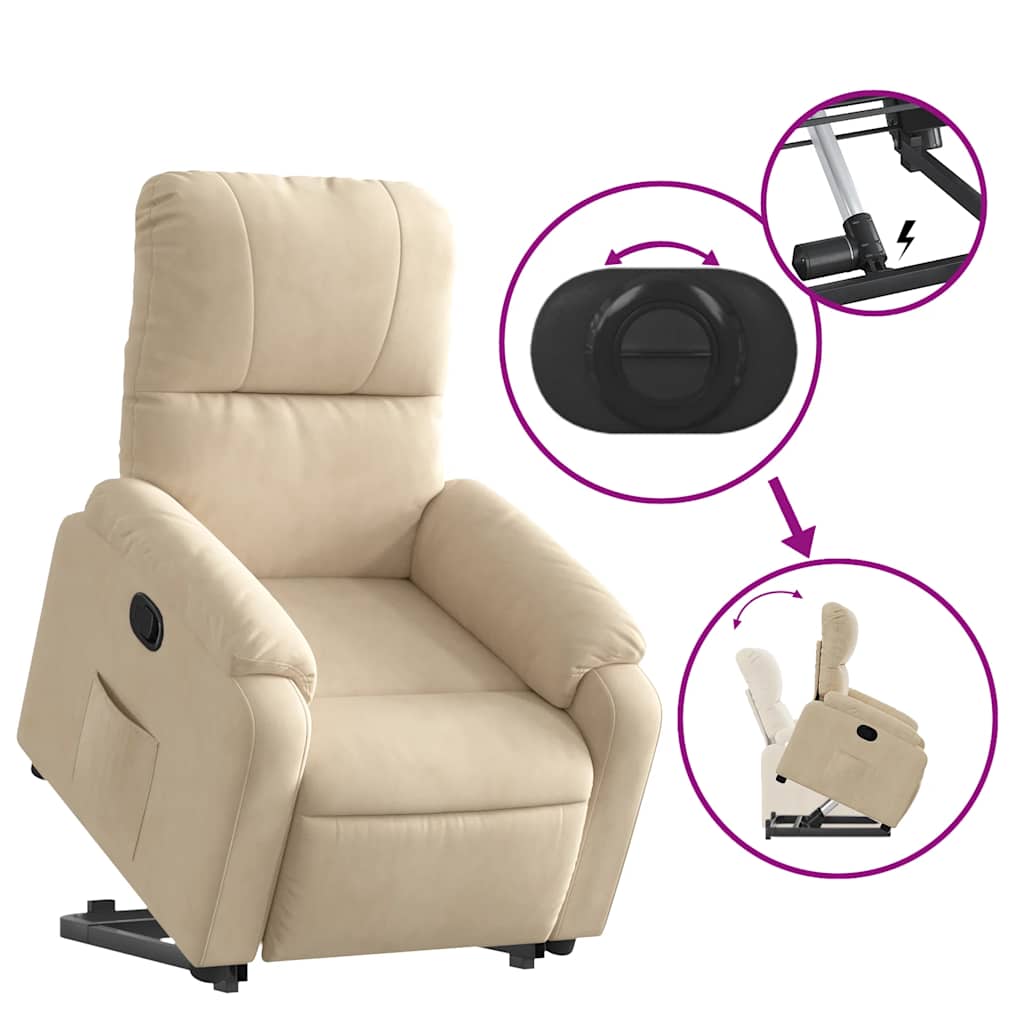 vidaXL Podnoszony fotel rozkładany, kremowy, mikrofibra