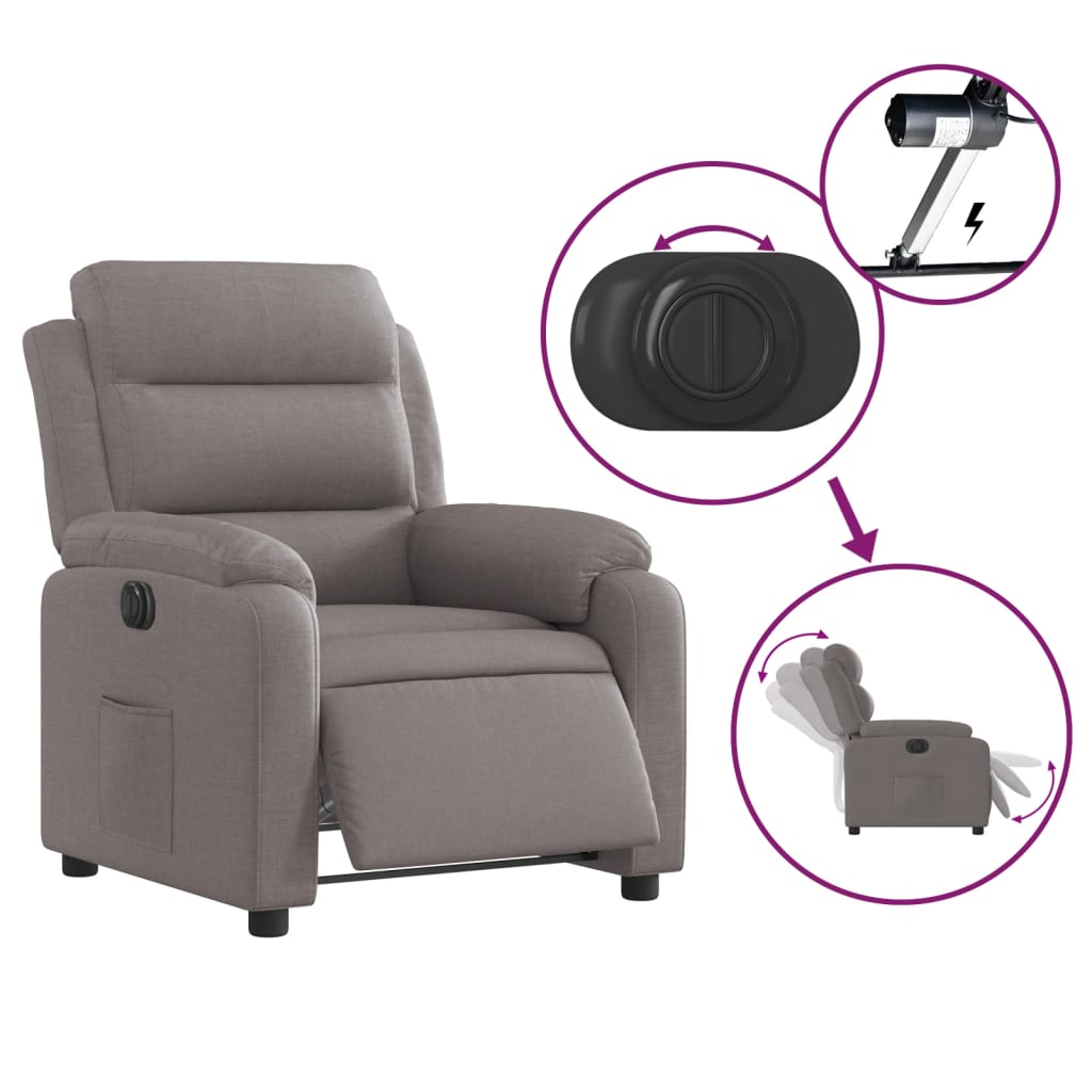 vidaXL Elektryczny fotel rozkładany, kolor taupe, obity tkaniną