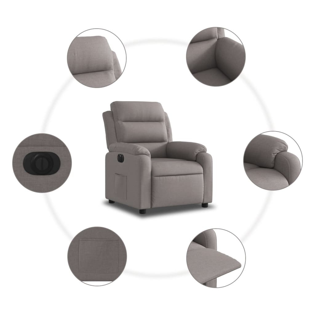 vidaXL Elektryczny fotel rozkładany, kolor taupe, obity tkaniną