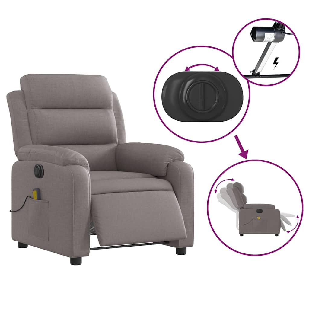 vidaXL Rozkładany fotel masujący, elektryczny, kolor taupe, tkanina