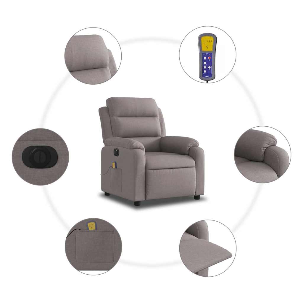 vidaXL Rozkładany fotel masujący, elektryczny, kolor taupe, tkanina